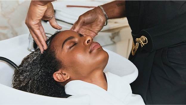 Model at hairdresser
